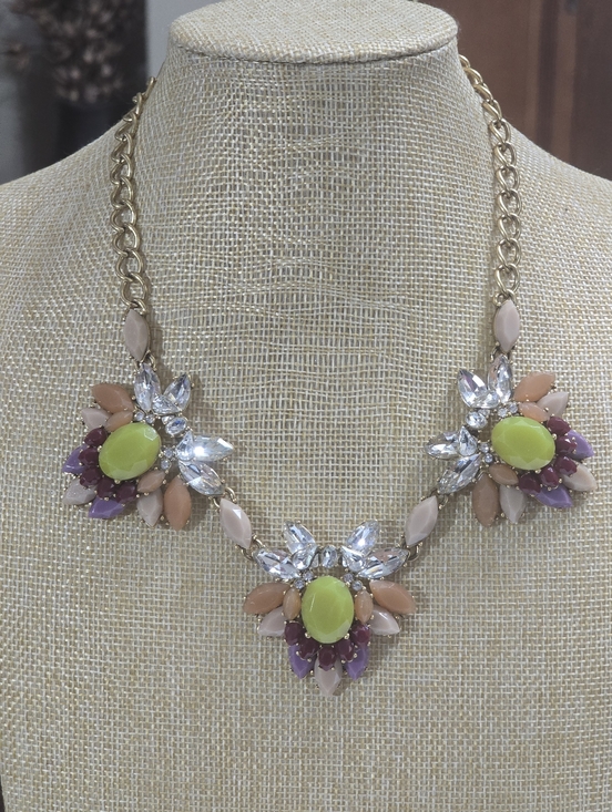 J. Crew Jewelry - J. Crew Gold-Tone Crystal Floral Necklace with Lime, Peach & Purple Accents